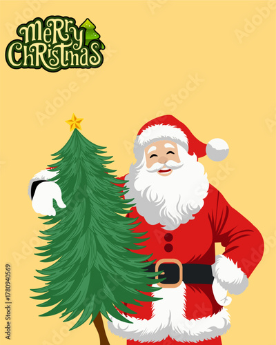MERRY CHRISMAS vector illustration, santa claus with chrismas tree