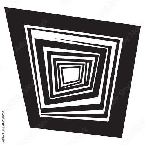 Black and White Abstract Geometric Optical Illusion with Concentric Distorted Shapes