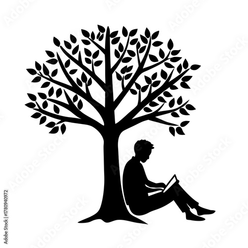 Black silhouette of a person walking towards the light isolated on white background silhouette