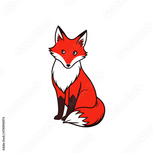 Stylized red fox sitting down silhouette isolated on white background