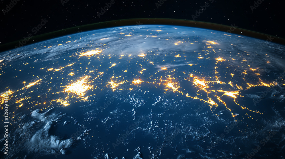 Obraz premium City lights visible on Earth from space, human connection visualization