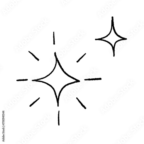手書きのキラキラ、ピカピカ、星のアイコン、装飾、漫符 ベクター黒