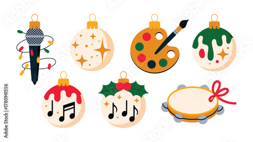 Holiday Baubles: A collection of festive ornaments, each adorned with unique artistic and musical themes, ready to bring joy and sparkle to the holiday season.