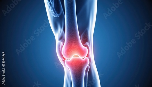Human Knee Joint Side View with Highlighted Pain Area in Detail