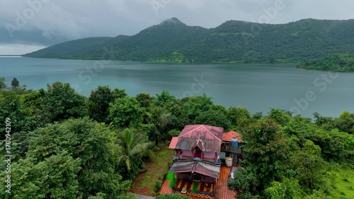 Kurli village and kurli dam backwaters in Monsoon, Maharashtra, India 