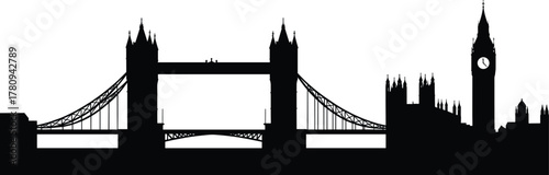Westminster, UK skyline, black cityscape, trmonument, urban skyline, famous building, historic site, city illustration, Gothic style, London a
