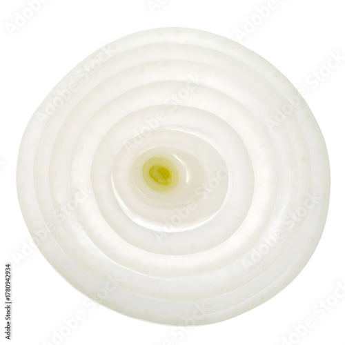 Slice of fresh white onion isolated on white background, top view