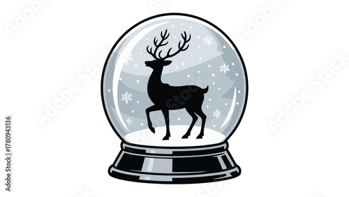 Whimsical Winter Wonderland: Inside a delicate glass globe, a majestic deer stands amidst a flurry of snowflakes, evoking the enchantment of a winter wonderland.