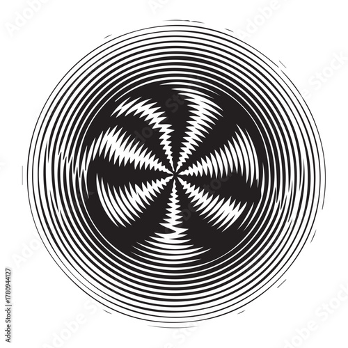 Dynamic Black and White Concentric Circles with Radial Zigzag Pattern