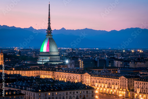 To celebrate the victory of Italy in the 2021 European Fifa Championship, Torino shows it's symbols with the italian flag.