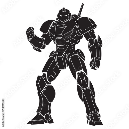 Powerful Futuristic Armored Robot in a Dynamic Combat Stance