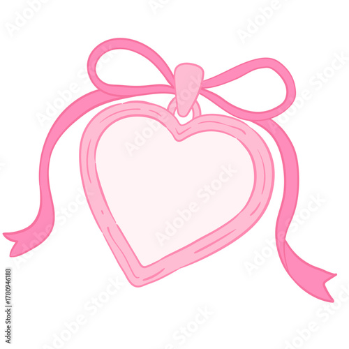 Hand Drawn Coquette Heart Locket with Ribbon Bow Illustration