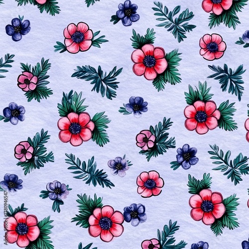 A handmade seamless pattern for summer featuring watercolor flowers