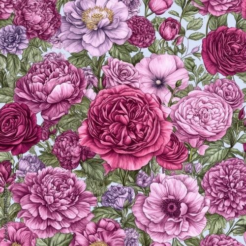 Watercolor flowers are beautifully arranged in a seamless handmade summer pattern