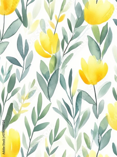 A watercolor design featuring peonies set against a white backdrop is completely seamless