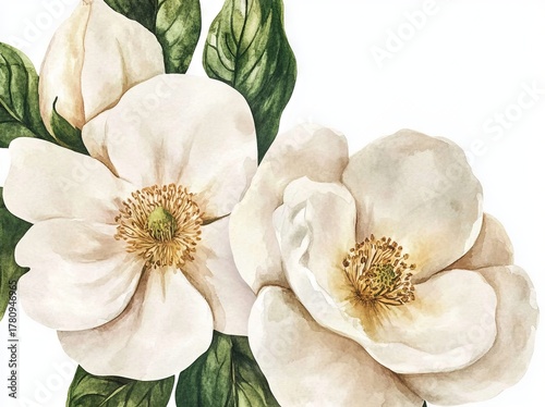 Watercolor design elements including branches, yellow blooms, and foliage ideal for use on greeting cards