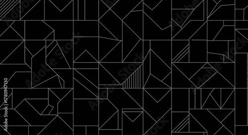Abstract geometric pattern with thin silver lines on black