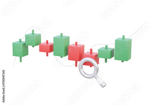 Magnifier search crypto fund Buy Sell value up down trading market statistic isolated on background. Business financial investment profit economic technology analysis stock currency. 3D rendering