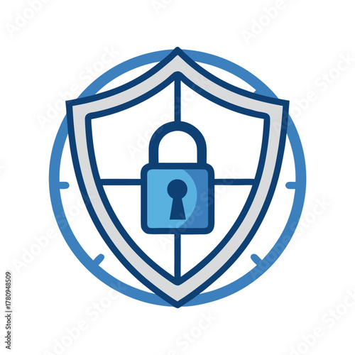 Robust Digital Security Concept with Shield and Padlock Icon for Data Protection, Internet Privacy, and Cyber Defense Solutions, Symbolizing Safeguarding Against Online Threats