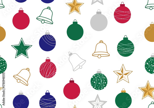 Festive Christmas Ornament Pattern with Bells, Stars, and Baubles