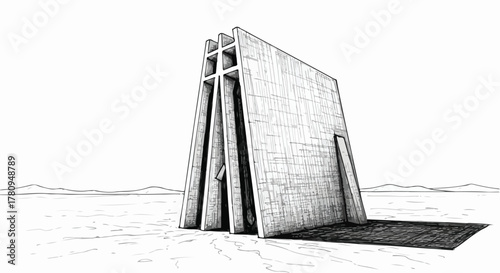 Minimal brutalist monument design in clean architectural composition.