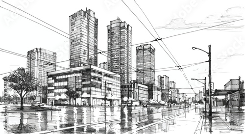 Modern architectural high-rise towers beside water in clean urban design.