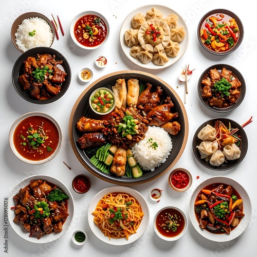 Wallpaper Mural Assortment of diverse Asian dishes arranged on a white backdrop Torontodigital.ca