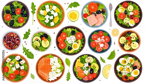Wallpaper Mural Assortment of diverse, colorful, and healthy salad bowls Torontodigital.ca