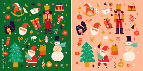 Square cards. Christmas decorative illustrations 