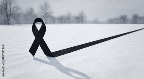 Black Awareness Ribbon Winter Field Solitude Commemoration Concept