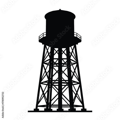 Classic water tower silhouette for municipal water supply icon