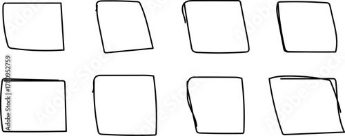 Hand-Drawn Black Marker Strokes with Rough Texture – Vector Rectangular and Square Text Box Frames in White Background