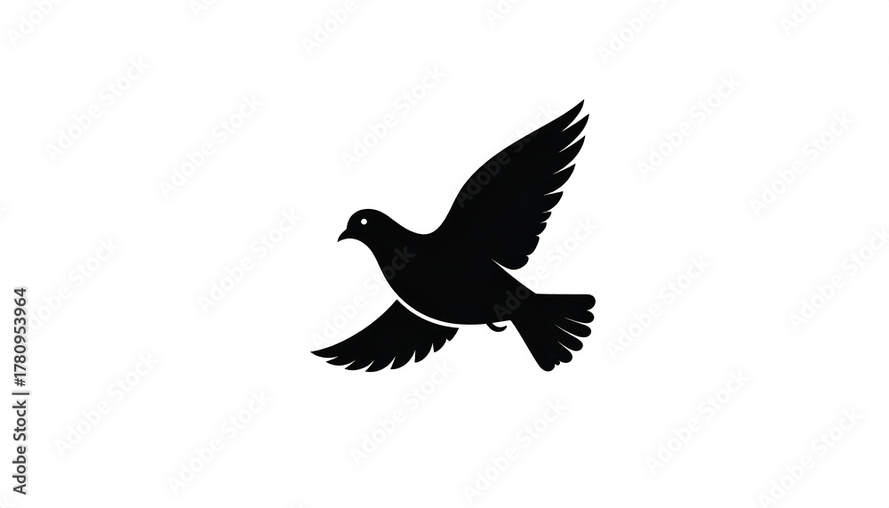 Obraz premium Black silhouette of a flying dove, representing peace and freedom