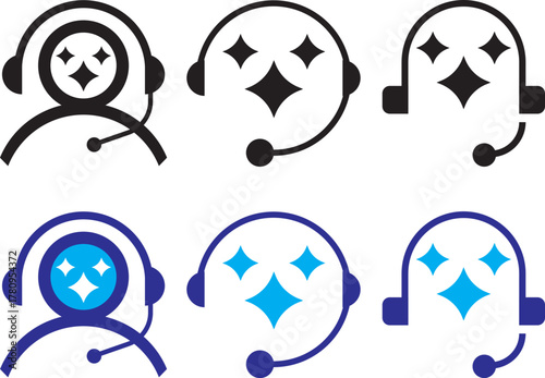 ai customer service icon set. chat headphone sign. Customer Support and Communication.  Virtual help chat bot with headset