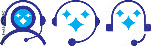 ai customer service icon set. chat headphone sign. Customer Support and Communication.  Virtual help chat bot with headset. customer support bots.  Ideal for virtual help tools