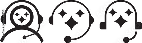 ai customer service icon set. chat headphone sign. Customer Support and Communication.  Virtual help chat bot with headset. customer support bots.  Ideal for virtual help tools