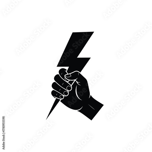Fist holding lightning bolt, a symbol of power and energy graphic.