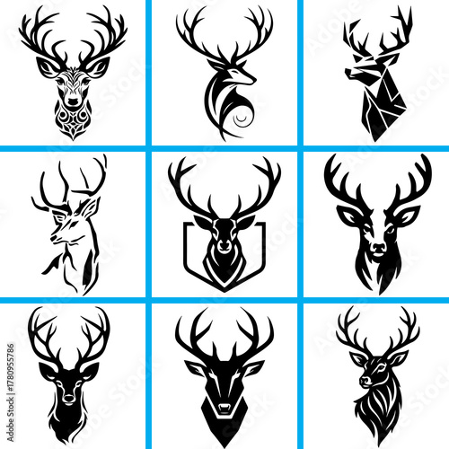 deer silhouette set, Roe deer silhouettes set vector illustration