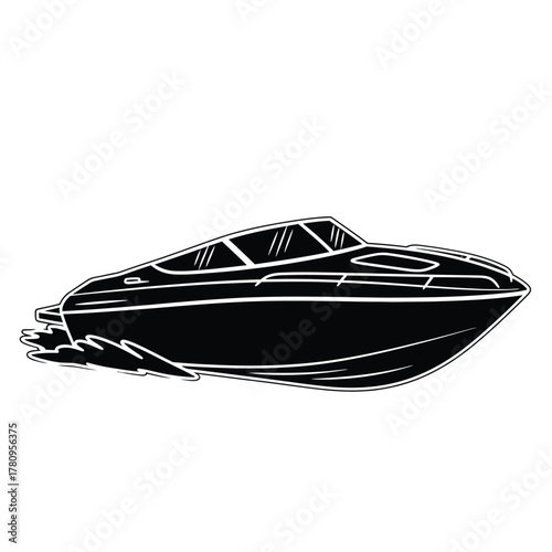 Speed boat in motion silhouette icon isolated on white background