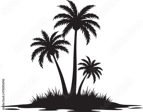 Three black palm trees on a white background tropical