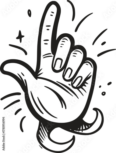 Hand gesture pointing up with index finger doodle comic style design