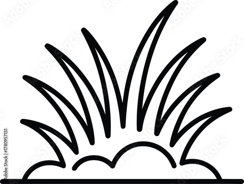 Black outline of grass blades bursting upwards green