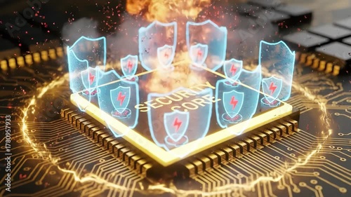 High-Tech Security Features on Computer Chip Design.