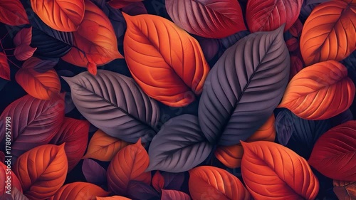Wallpaper Mural Video A cluster of red and black leaves arranged on a dark background, perfect for use in designs where autumn or fall themes are desired Torontodigital.ca