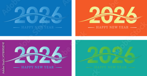 Vibrant 2026 Happy New Year greetings in modern color schemes perfect for invitations, social media, and festive marketing campaigns!