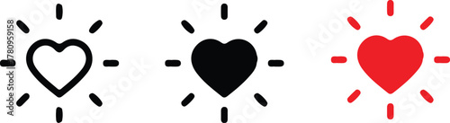 heart shine liner love burst icon set symbol vector