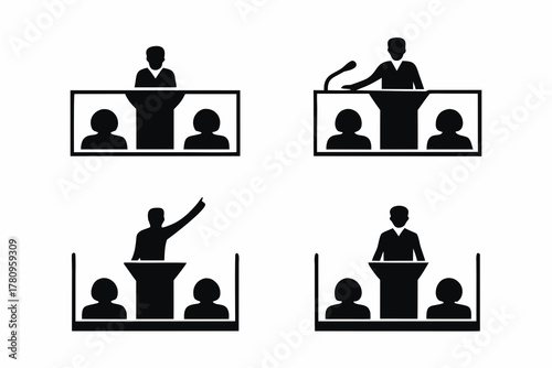 set of Leader speaking to audience icon silhouette vector isolated on white background