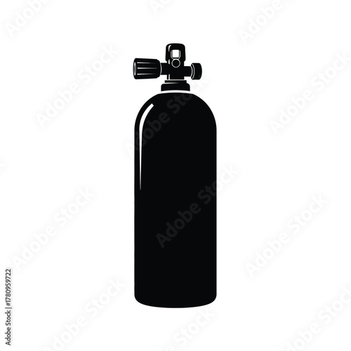 Isolated black silhouette of scuba diving air tank equipment