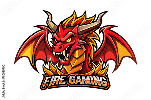 Fierce Red Dragon Gaming Mascot Logo Emblem