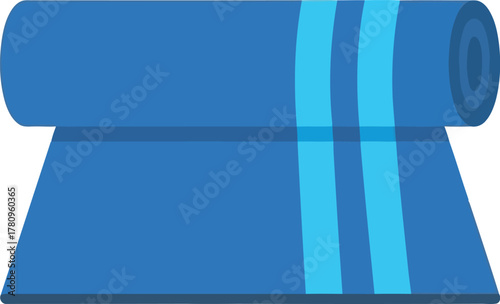 Rolled blue yoga mat with stripes